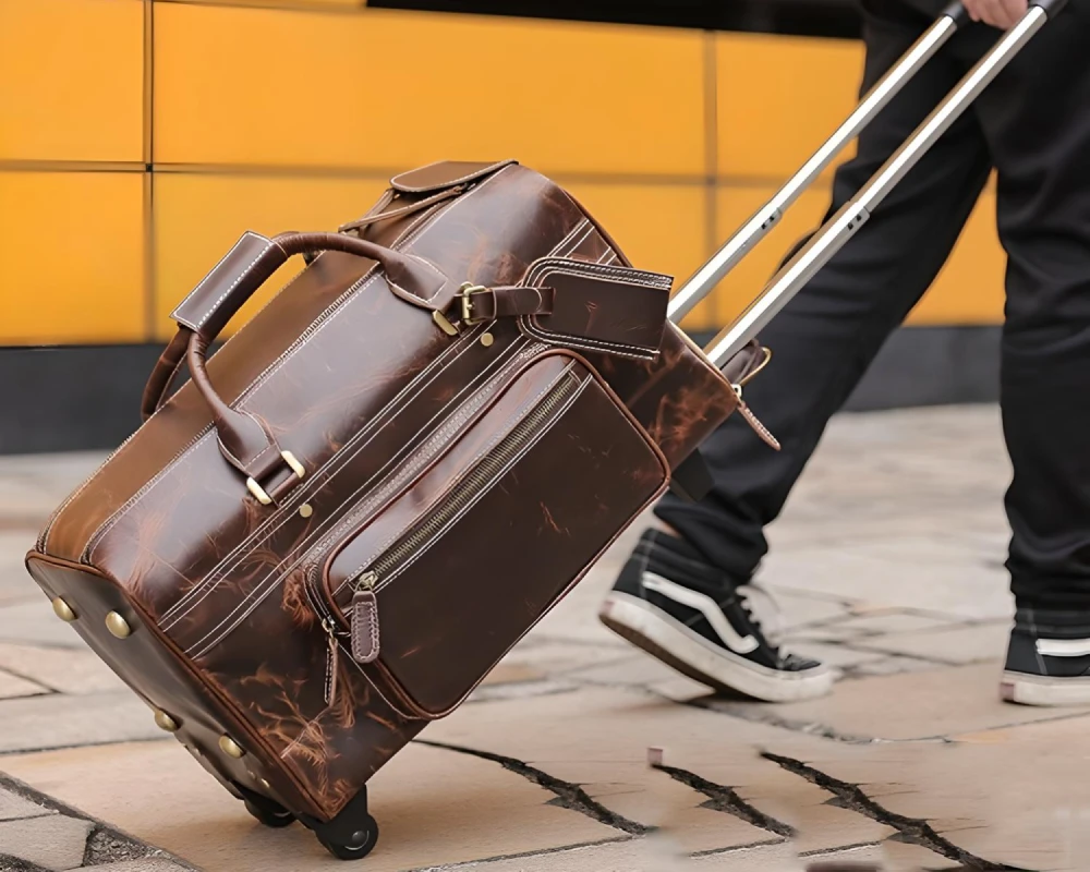 leather luggage trolley bag