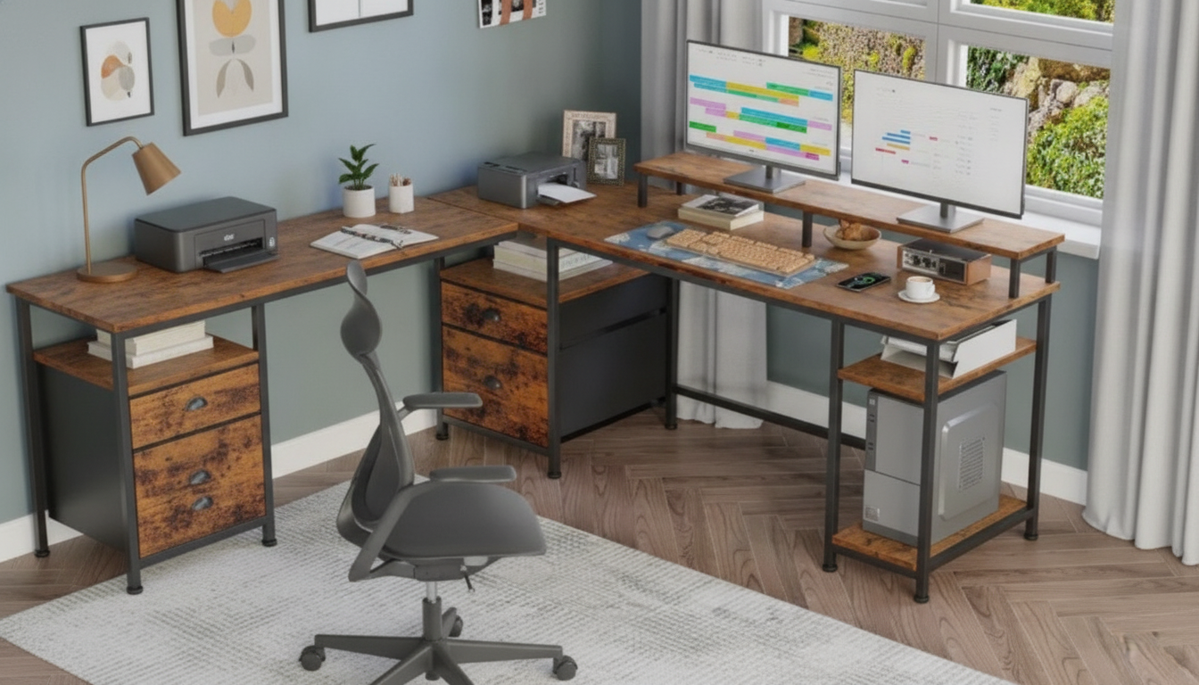 61-Inch Industrial Computer Desk for Spacious Work Setup