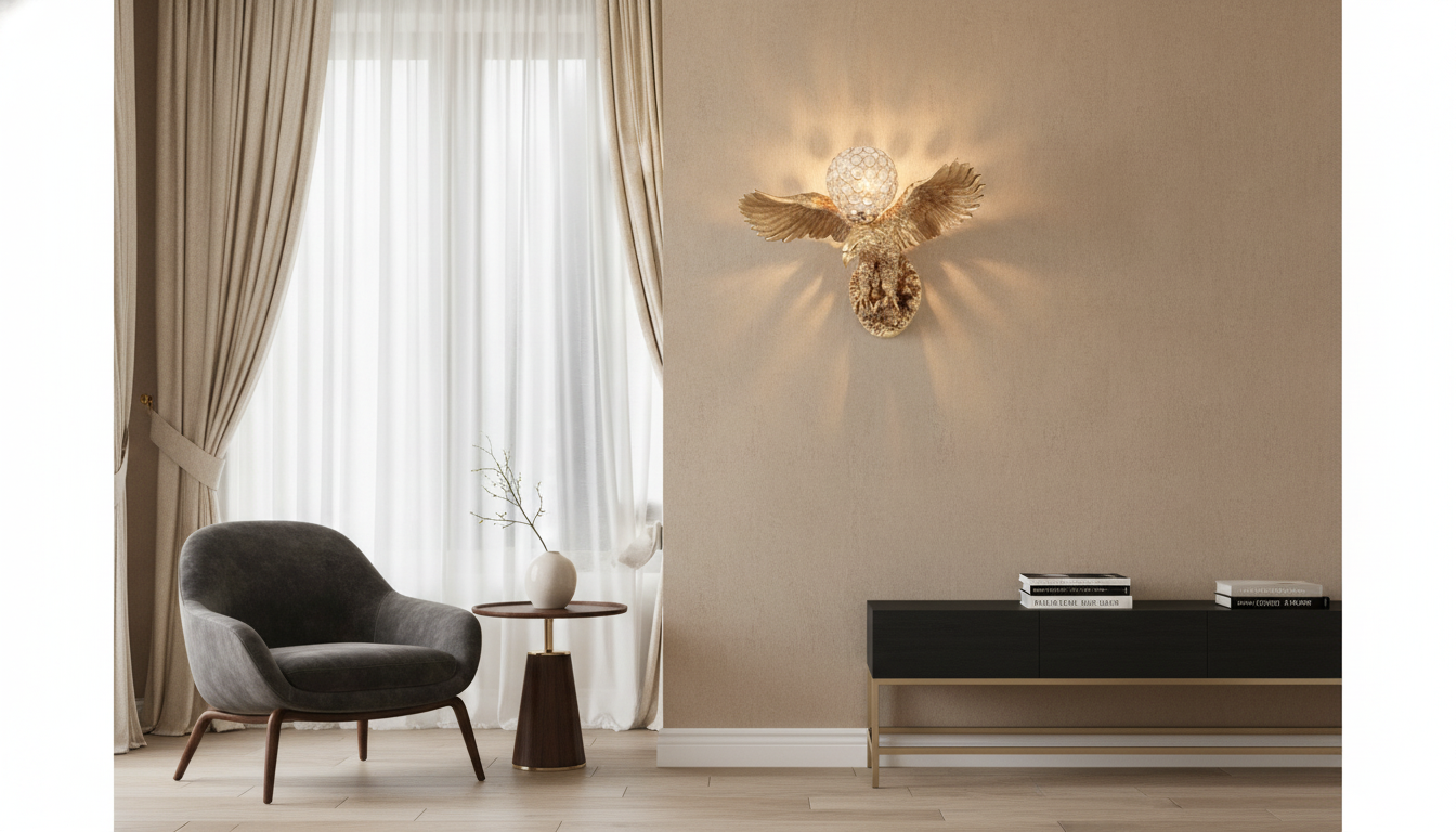Modern Eagle Wall Lamp in Gold: Sculptural Statement